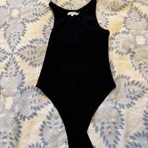 Good American Black Ribbed Tank Thong Bodysuit, Size 2/M